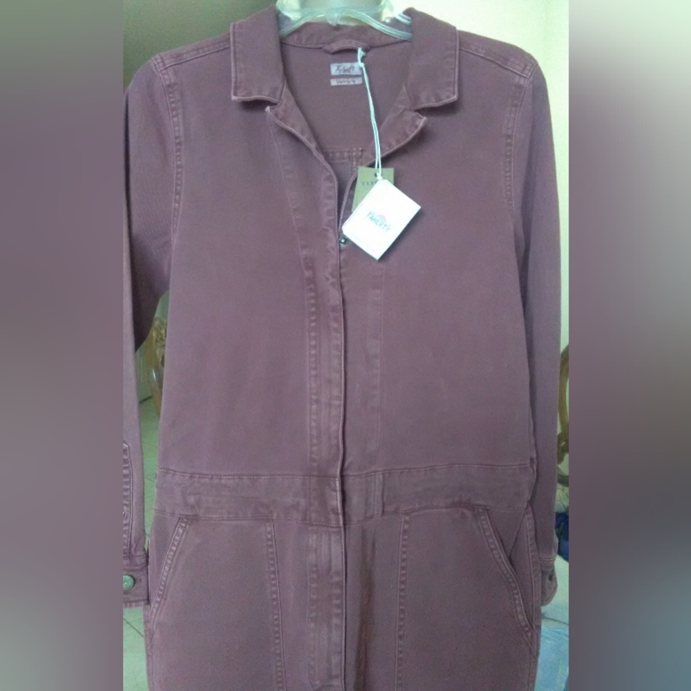 BNWT ORGANIC DENIM JUMPSUIT BY FAHERTY DYED MAROON ZIP/ BUTTON (XS & M AVAIL.) - Picture 6 of 14
